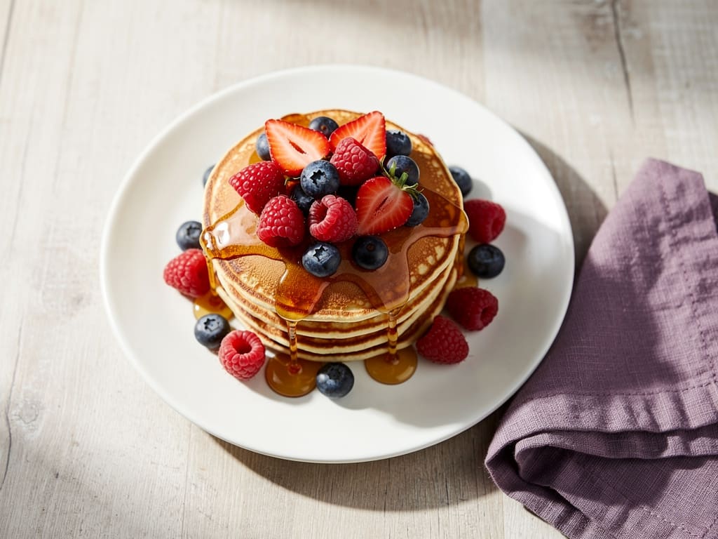 Pancake artigianali con frutta fresca e sciroppo